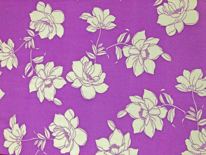 Techno Crepe Printed Fabric-Grape White Flowers-TCRP071-Sold by the Yard