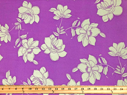 Techno Crepe Printed Fabric-Grape White Flowers-TCRP071-Sold by the Yard