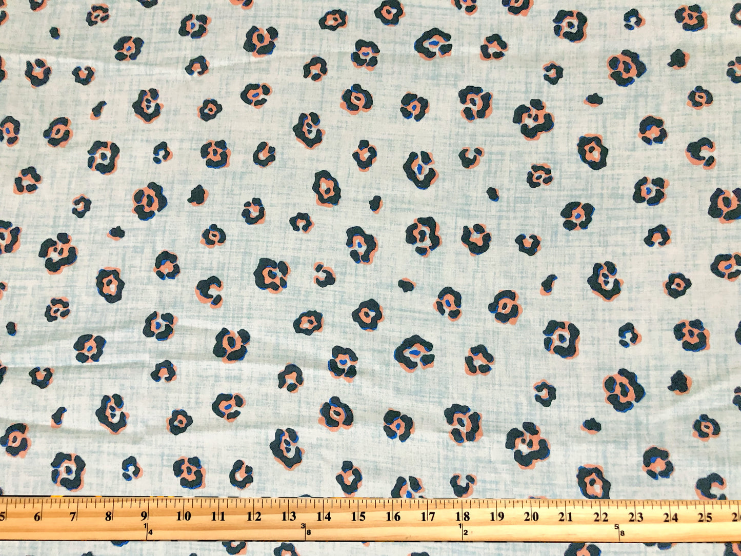 Rayon Challis Fabric — Coastal Mini Leopard in Icy Blue, Navy & Coral — 100% Rayon, 58" Wide, No Stretch — By the Yard (RCHPR027)