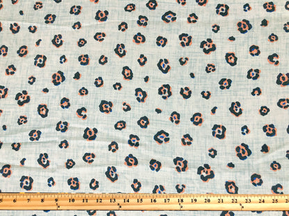 Rayon Challis Fabric — Coastal Mini Leopard in Icy Blue, Navy & Coral — 100% Rayon, 58" Wide, No Stretch — By the Yard (RCHPR027)