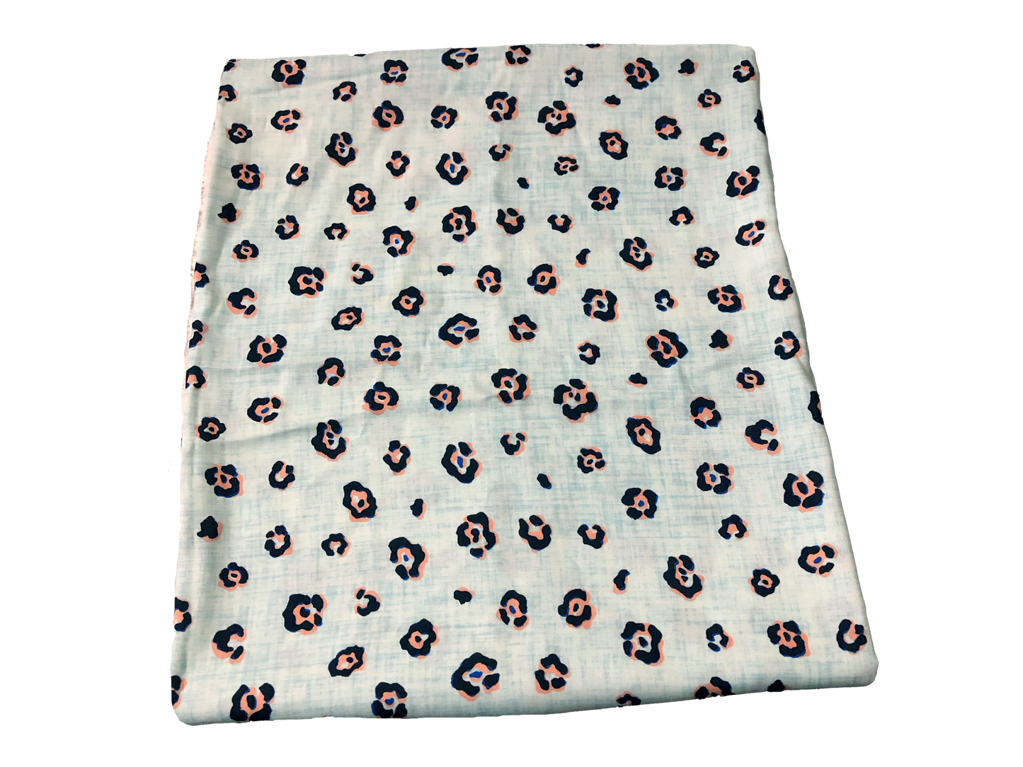 Rayon Challis Fabric — Coastal Mini Leopard in Icy Blue, Navy & Coral — 100% Rayon, 58" Wide, No Stretch — By the Yard (RCHPR027)