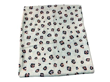Rayon Challis Fabric — Coastal Mini Leopard in Icy Blue, Navy & Coral — 100% Rayon, 58" Wide, No Stretch — By the Yard (RCHPR027)
