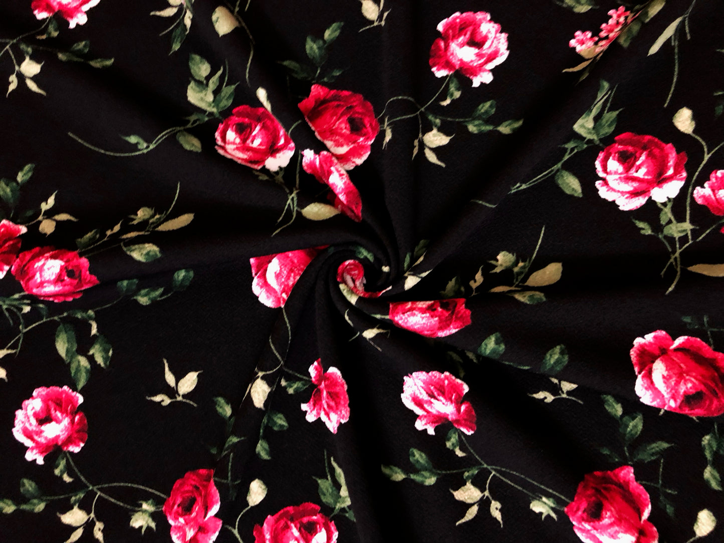 Liverpool Knit Fabric – Black/Red Rose Bouquet – 4 Way Stretch, 58” Wide, 200 GSM, By the Yard (LVPR364)