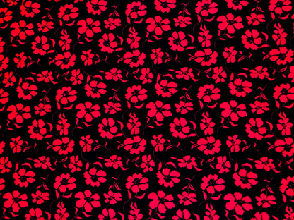 Liverpool Knit Fabric – Black/Red Poppy Floral – 4 Way Stretch, 58” Wide, 200 GSM, By the Yard (LVPR365)