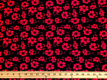 Liverpool Knit Fabric – Black/Red Poppy Floral – 4 Way Stretch, 58” Wide, 200 GSM, By the Yard (LVPR365)