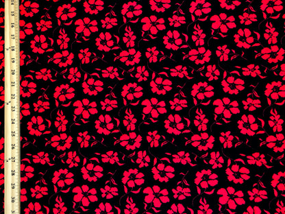 Liverpool Knit Fabric – Black/Red Poppy Floral – 4 Way Stretch, 58” Wide, 200 GSM, By the Yard (LVPR365)
