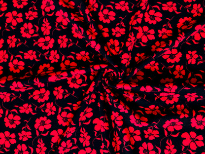 Liverpool Knit Fabric – Black/Red Poppy Floral – 4 Way Stretch, 58” Wide, 200 GSM, By the Yard (LVPR365)