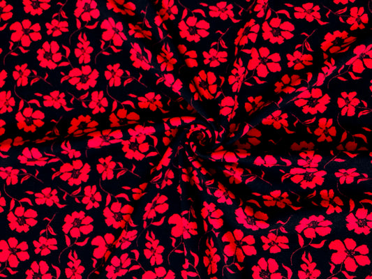 Liverpool Knit Fabric – Black/Red Poppy Floral – 4 Way Stretch, 58” Wide, 200 GSM, By the Yard (LVPR365)