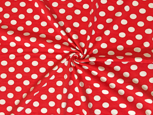 100% Cotton Print Fabric | Red White Polka Dots |CTJPR023 |Jersey Fabric| Sold by the Yard