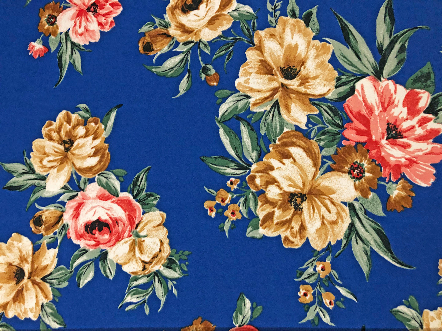 Royal Blue Brown Beige Red Pink Flowers Techno Crepe Print Fabric