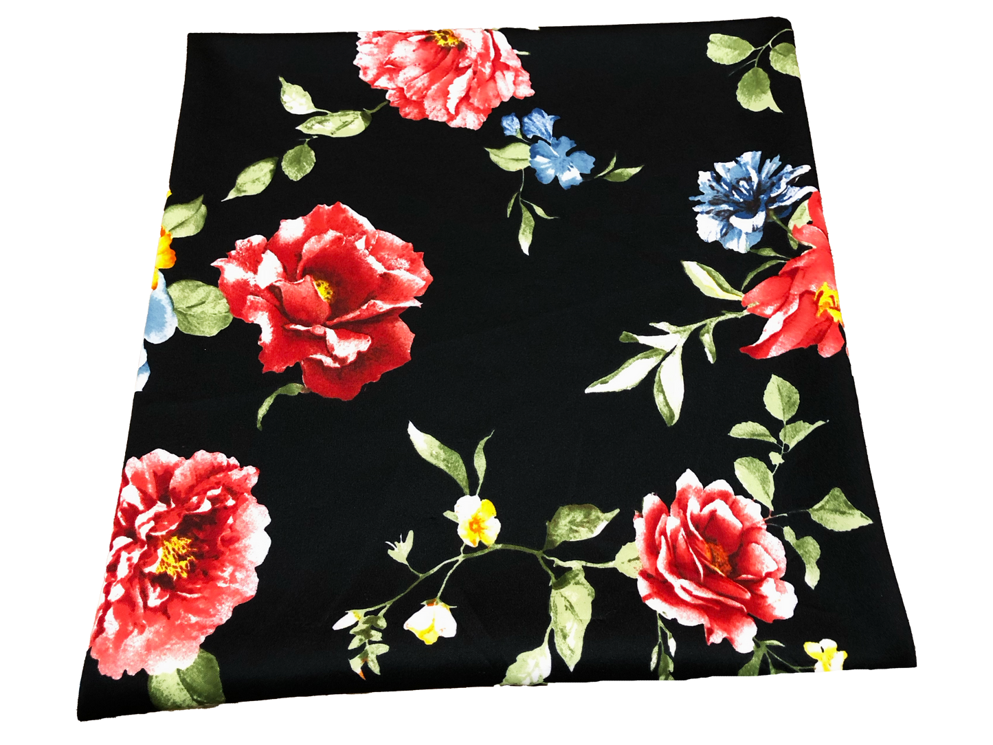 Scuba Techno Knit – Black/Red Rose Garden Floral | 4-Way Stretch, 56″ Wide, 220 GSM – By the Yard (SCTPR025)