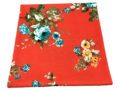 Scuba Techno Knit Fabric – Orange/Blue Floral Bouquet | 4-Way Stretch, 56″ Wide, 220 GSM – By the Yard (SCTPR026)