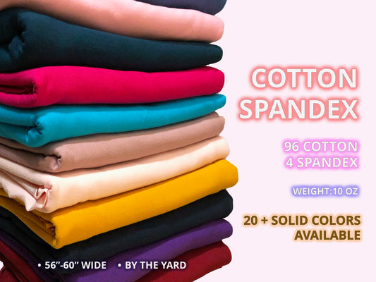 Premium Cotton Spandex Jersey – Solid Colors | 4-Way Stretch, 10 oz, 56–60″ Wide – Sold by the Yard