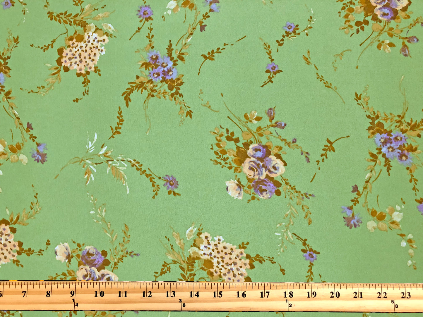 Wool Dobby Printed Fabric-Sage Pink Flowers-WDBPR005-Sold by the Yard