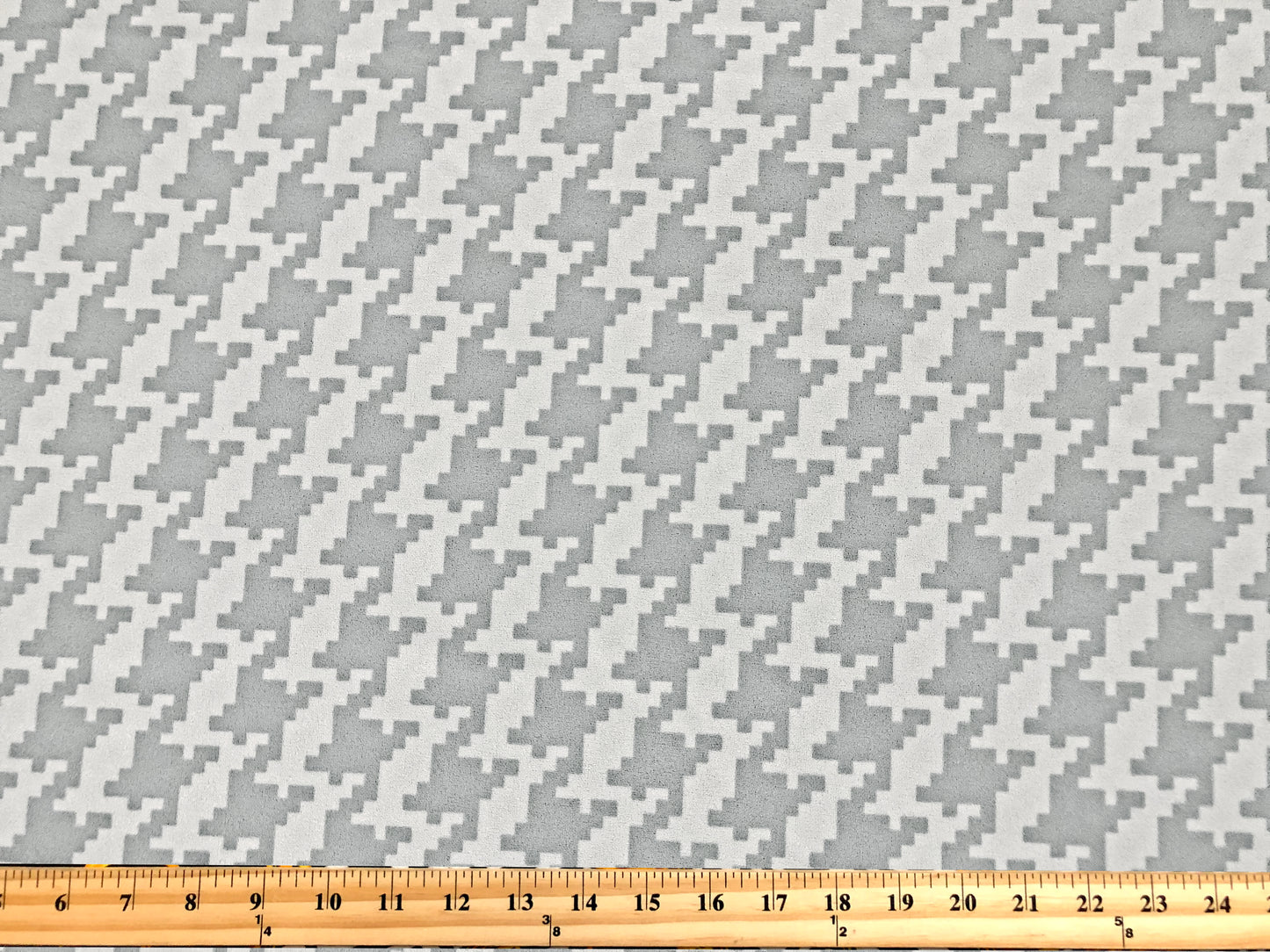 Techno Crepe Printed Fabric-Silver White Houndstooth-TCRP078-Sold by the Yard