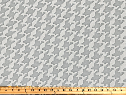 Techno Crepe Printed Fabric-Silver White Houndstooth-TCRP078-Sold by the Yard