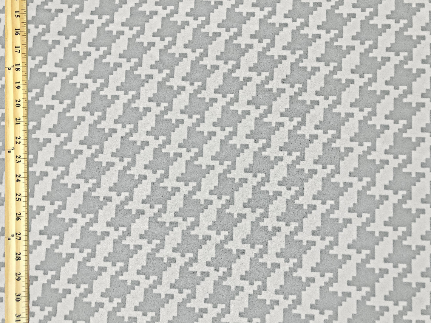 Techno Crepe Printed Fabric-Silver White Houndstooth-TCRP078-Sold by the Yard