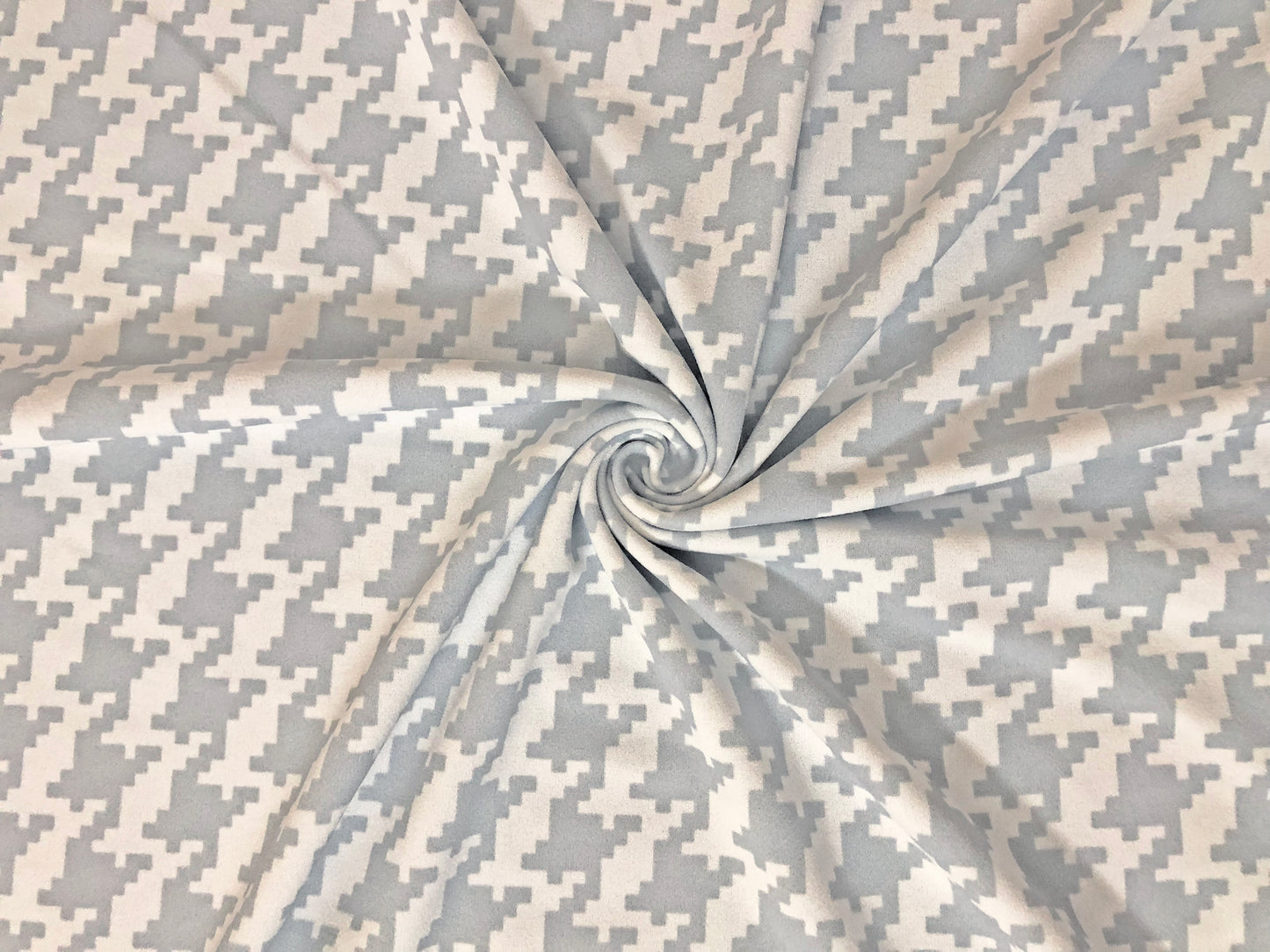 Techno Crepe Printed Fabric-Silver White Houndstooth-TCRP078-Sold by the Yard