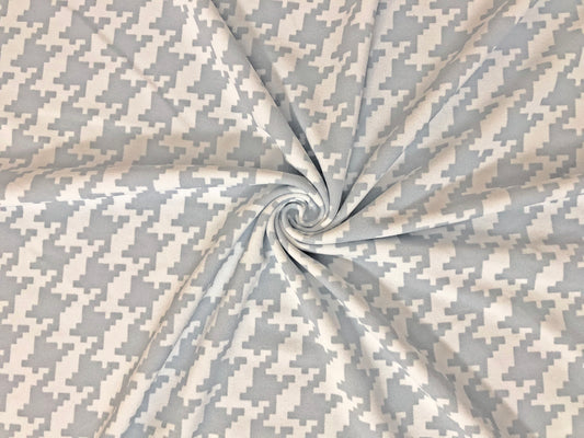 Techno Crepe Knit — Silver & White Houndstooth — 4-Way Stretch, 240 GSM, 56" Wide, Wrinkle- - Sold by the Yard (TCRP078)