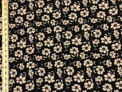 Liverpool Knit Fabric – Black/Taupe Poppy Floral – 4 Way Stretch, 58” Wide, 200 GSM, By the Yard (LVPR366)