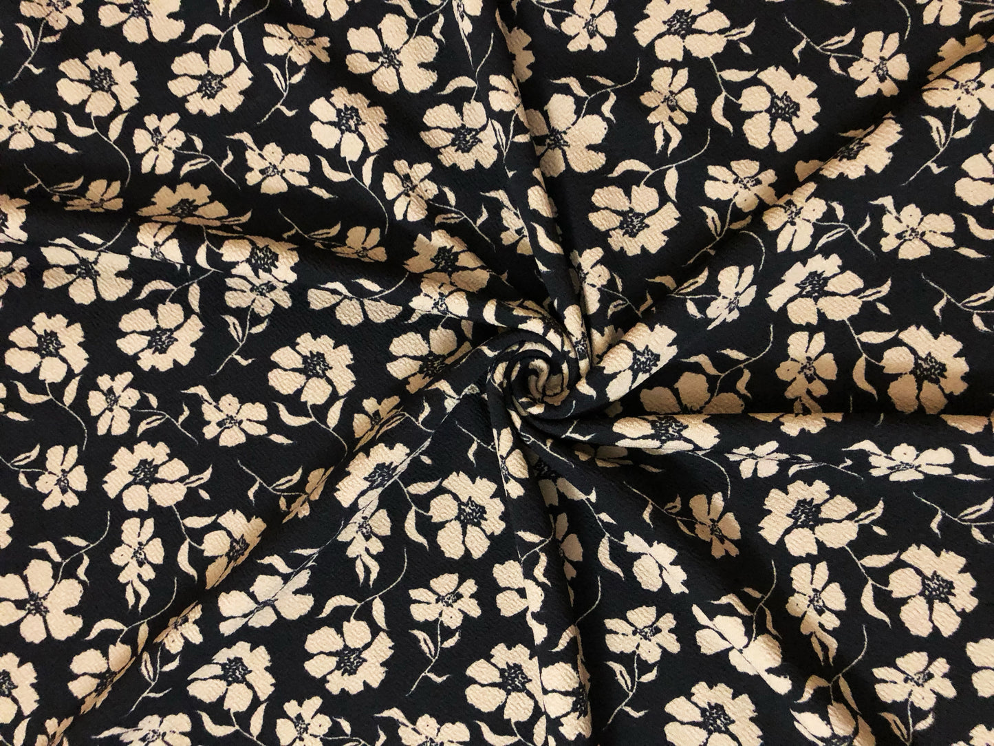 Liverpool Knit Fabric – Black/Taupe Poppy Floral – 4 Way Stretch, 58” Wide, 200 GSM, By the Yard (LVPR366)