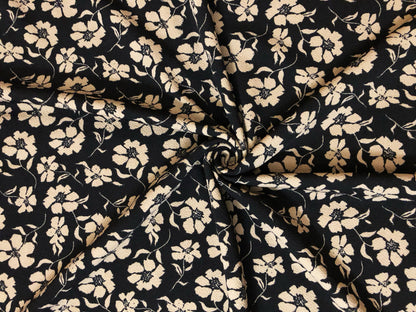 Liverpool Knit Fabric – Black/Taupe Poppy Floral – 4 Way Stretch, 58” Wide, 200 GSM, By the Yard (LVPR366)