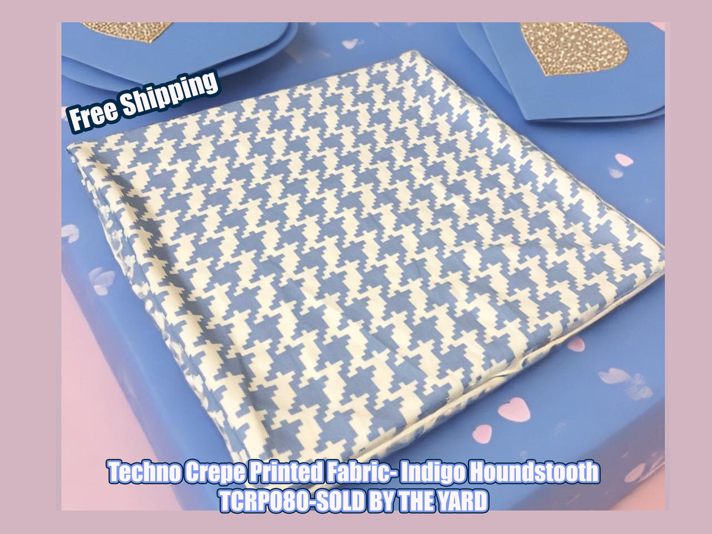 Techno Crepe Printed Fabric-Indigo White Houndstooth-TCRP080-Sold by the Yard