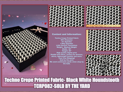 Techno Crepe Printed Fabric-Black White Houndstooth-TCRP082-Sold by the Yard