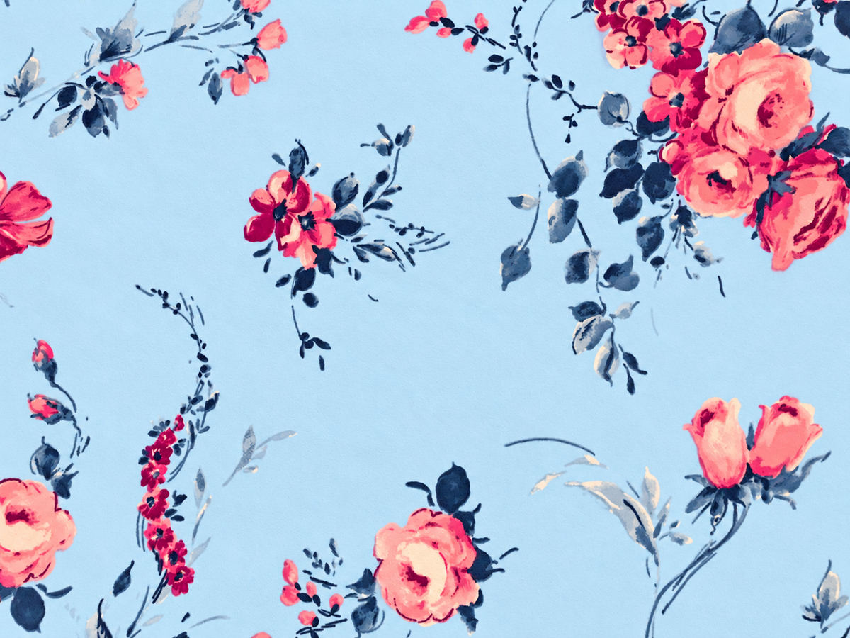 Techno Crepe Knit – Dusty Blue with Pink Roses & Navy Leaves, 4-Way Stretch, 56" Wide, 240 GSM, - By the Yard (TCRP068)