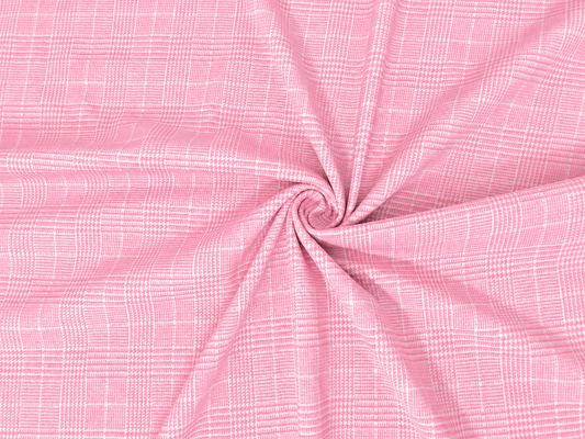 Techno Crepe Knit - Pink Glen Plaid — 4-Way Stretch, 240 GSM, 56" Wide, Wrinkle-Resistant Matte - Sold by the Yard (TCRP077)