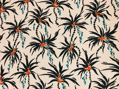 Crepe De Chine (CDC) Printed Fabric-Beige Black Palms-CDCPR001-Sold by the Yard