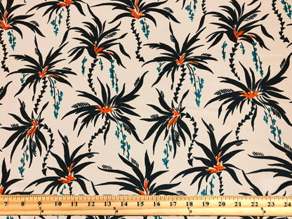 Crepe De Chine (CDC) Printed Fabric-Beige Black Palms-CDCPR001-Sold by the Yard