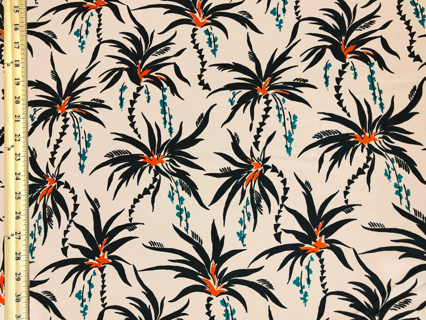 Crepe De Chine (CDC) Printed Fabric-Beige Black Palms-CDCPR001-Sold by the Yard