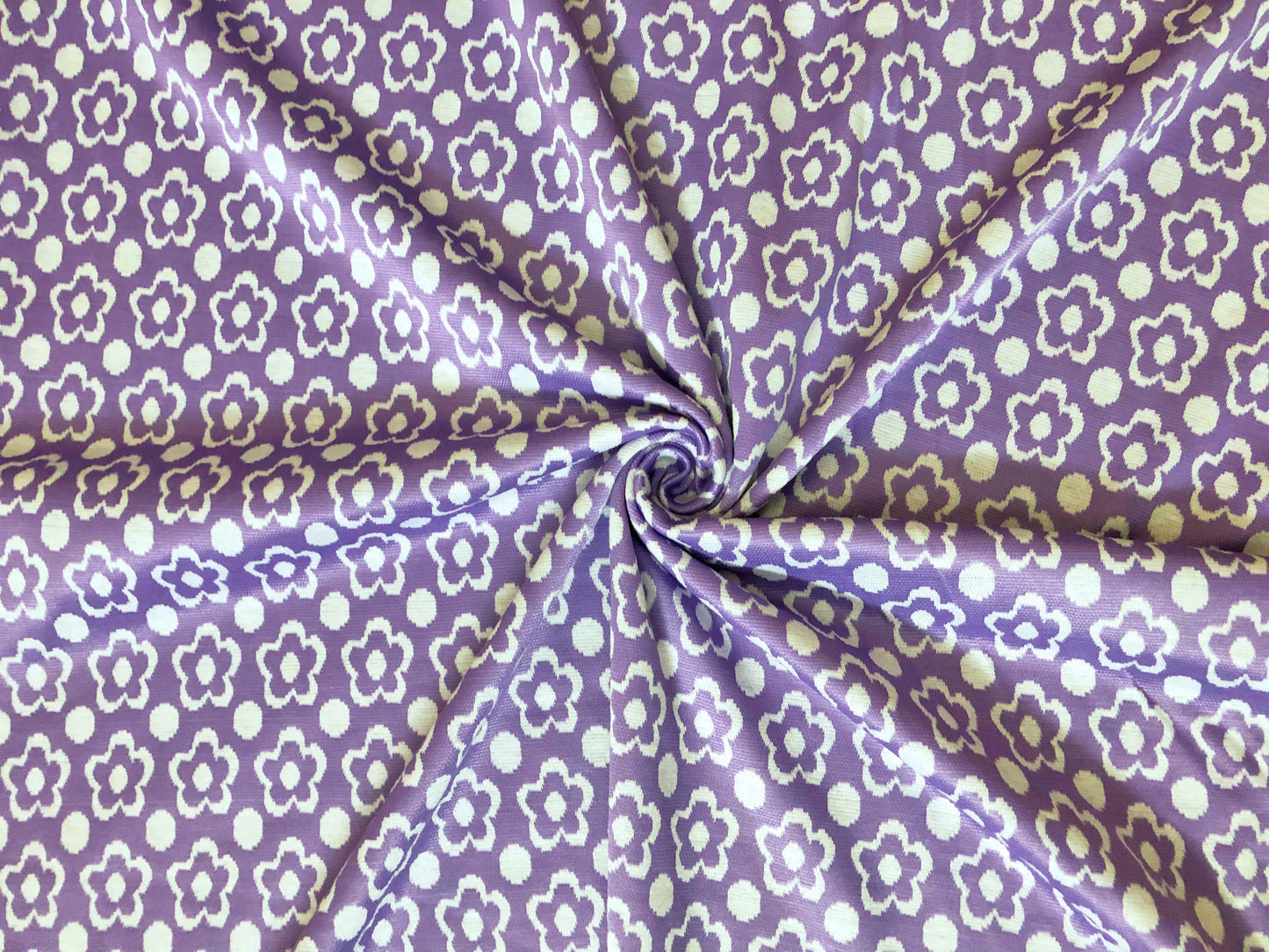 Jacquard Knit Fabric – Violet Daisy Dot – 2-Way Stretch, 240 GSM, 58" Wide – Sold by the Yard (JQKPR03)