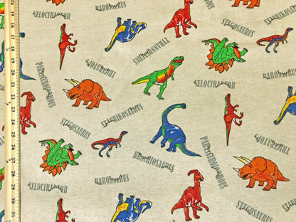 100% Cotton Print Fabric| Vanilla Red Oranges Dinosaurs |CTJPR04 |Jersey Fabric| Sold by the Yard