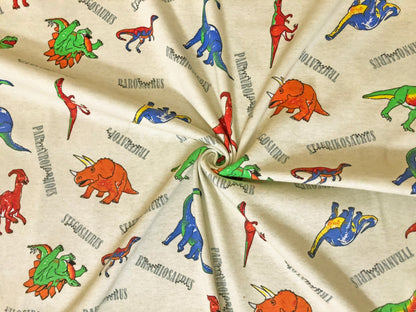 100% Cotton Print Fabric| Vanilla Red Oranges Dinosaurs |CTJPR04 |Jersey Fabric| Sold by the Yard