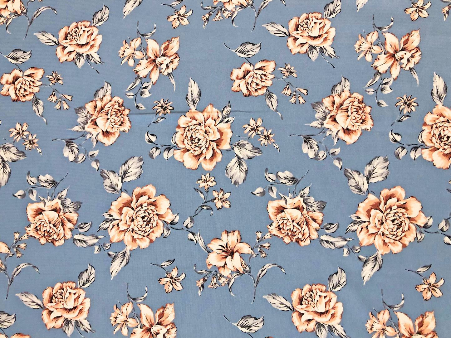 Wool Peach Fabric – Bluebell Blush Rose Scatter – 100% Polyester, No Stretch, 58" Wide – By the Yard (WPPR09)