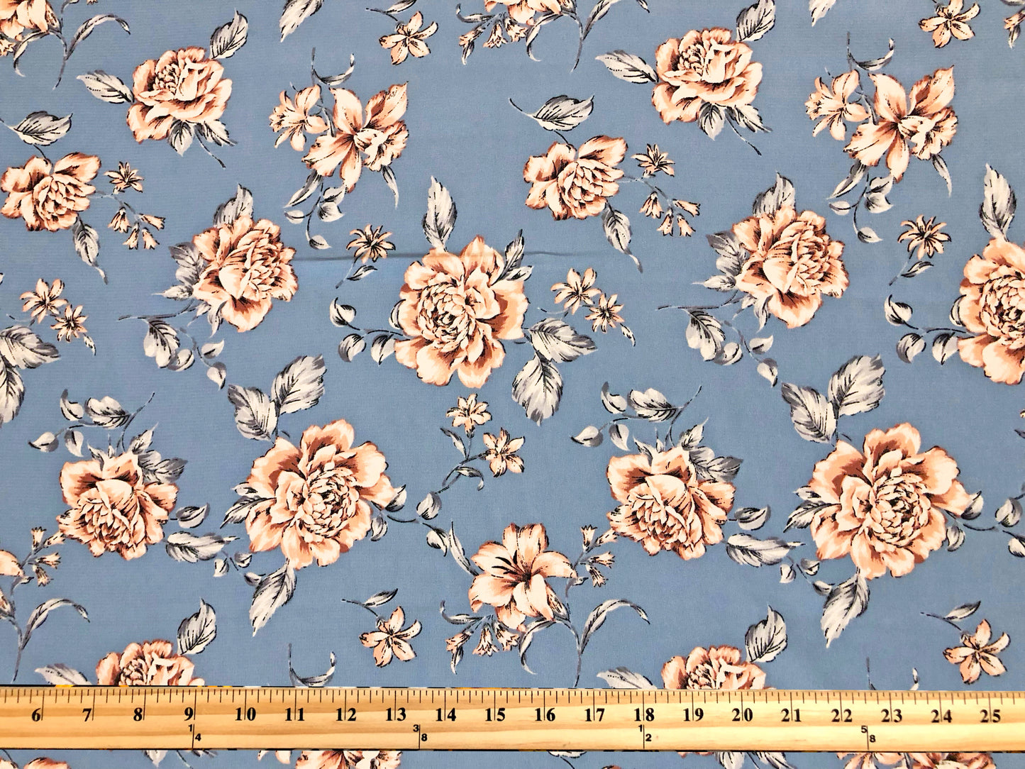 Wool Peach Fabric – Bluebell Blush Rose Scatter – 100% Polyester, No Stretch, 58" Wide – By the Yard (WPPR09)
