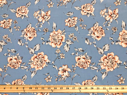 Wool Peach Fabric – Bluebell Blush Rose Scatter – 100% Polyester, No Stretch, 58" Wide – By the Yard (WPPR09)
