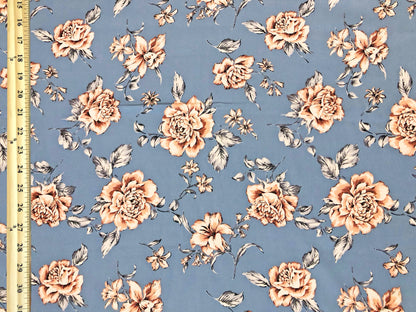 Wool Peach Fabric – Bluebell Blush Rose Scatter – 100% Polyester, No Stretch, 58" Wide – By the Yard (WPPR09)