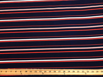 Wool Peach Fabric – Midnight Regatta Stripe (Navy/White/Red) – No Stretch, 56" Wide – Sold by the Yard (WPPR05)