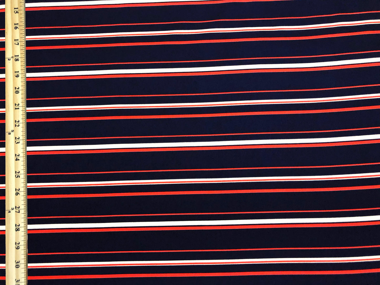 Wool Peach Fabric – Midnight Regatta Stripe (Navy/White/Red) – No Stretch, 56" Wide – Sold by the Yard (WPPR05)