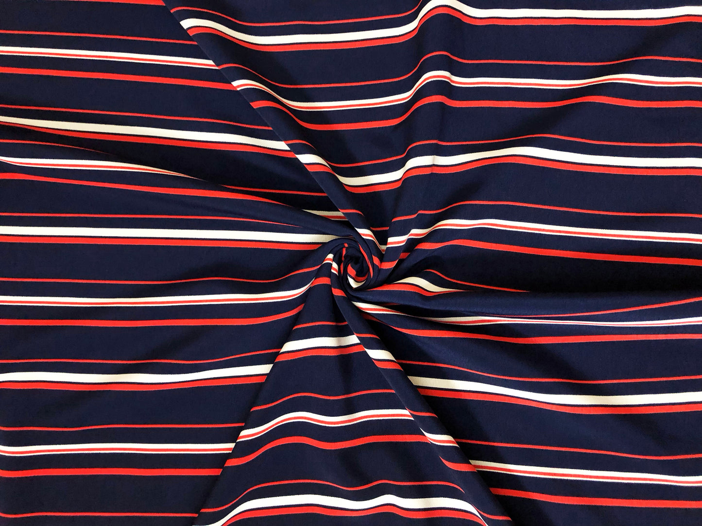 Wool Peach Fabric – Midnight Regatta Stripe (Navy/White/Red) – No Stretch, 56" Wide – Sold by the Yard (WPPR05)