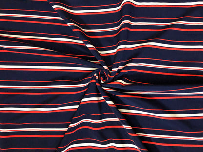 Wool Peach Fabric – Midnight Regatta Stripe (Navy/White/Red) – No Stretch, 56" Wide – Sold by the Yard (WPPR05)