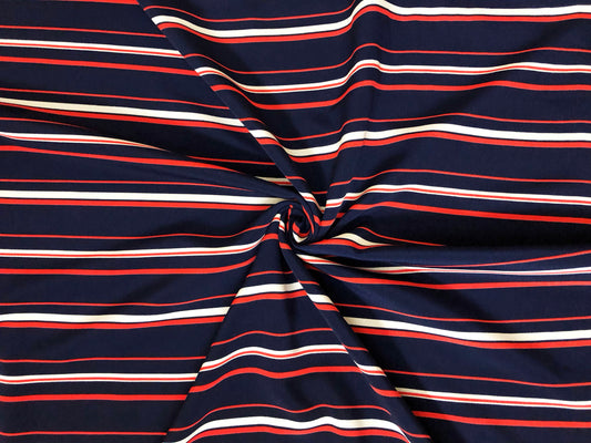 Wool Peach Fabric – Midnight Regatta Stripe (Navy/White/Red) – No Stretch, 56" Wide – Sold by the Yard (WPPR05)