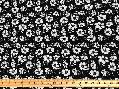 Liverpool Knit Fabric – Black/White Poppy Floral – 4 Way Stretch, 58” Wide, 200 GSM, By the Yard (LVPR367)