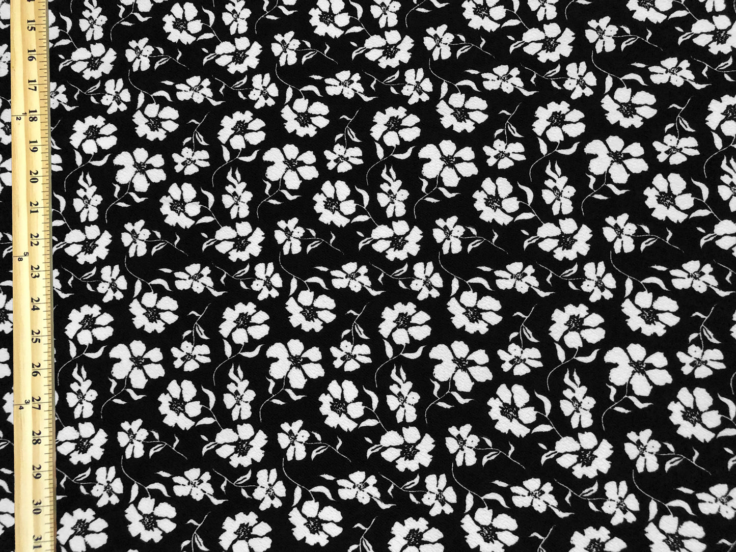Liverpool Knit Fabric – Black/White Poppy Floral – 4 Way Stretch, 58” Wide, 200 GSM, By the Yard (LVPR367)