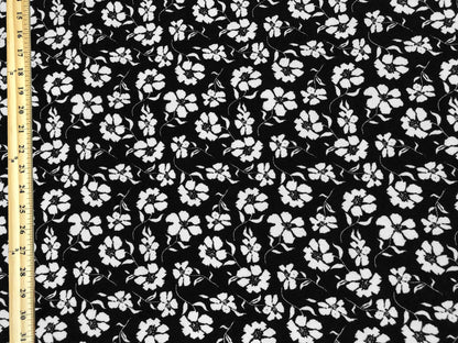 Liverpool Knit Fabric – Black/White Poppy Floral – 4 Way Stretch, 58” Wide, 200 GSM, By the Yard (LVPR367)