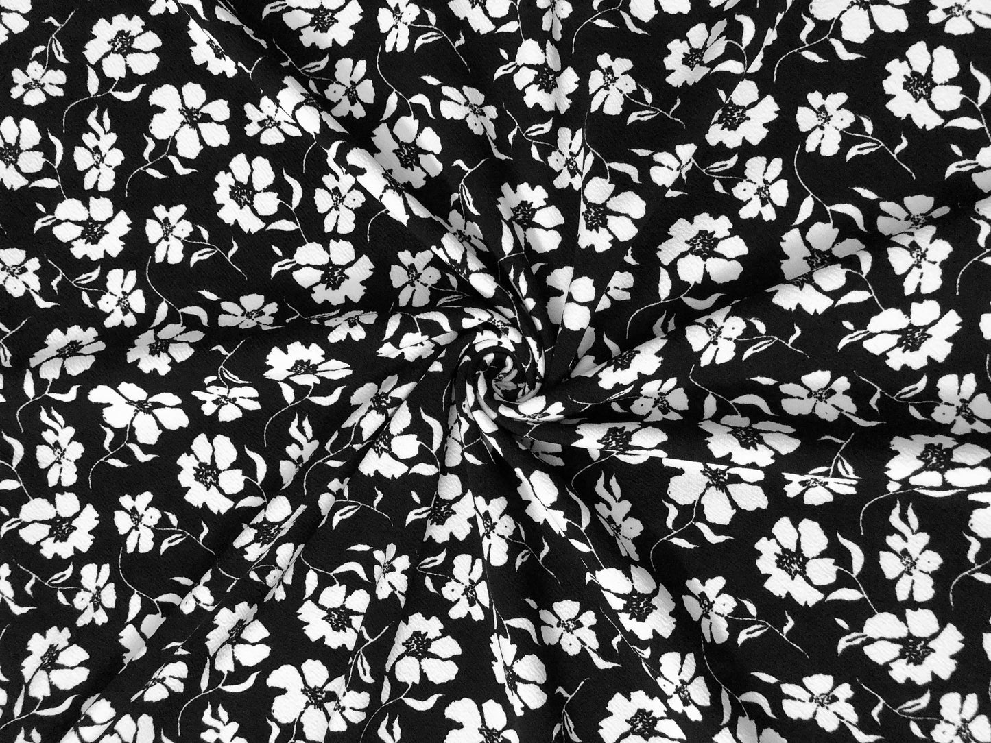 Liverpool Knit Fabric – Black/White Poppy Floral – 4 Way Stretch, 58” Wide, 200 GSM, By the Yard (LVPR367)