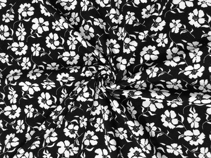 Liverpool Knit Fabric – Black/White Poppy Floral – 4 Way Stretch, 58” Wide, 200 GSM, By the Yard (LVPR367)